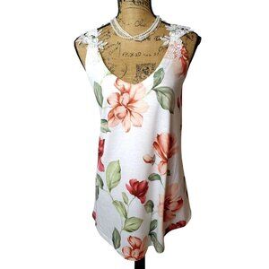 Womens Floral Sleeveless Top S Lace-Trimmed By ChicMe Cottagecore Vacay Resort